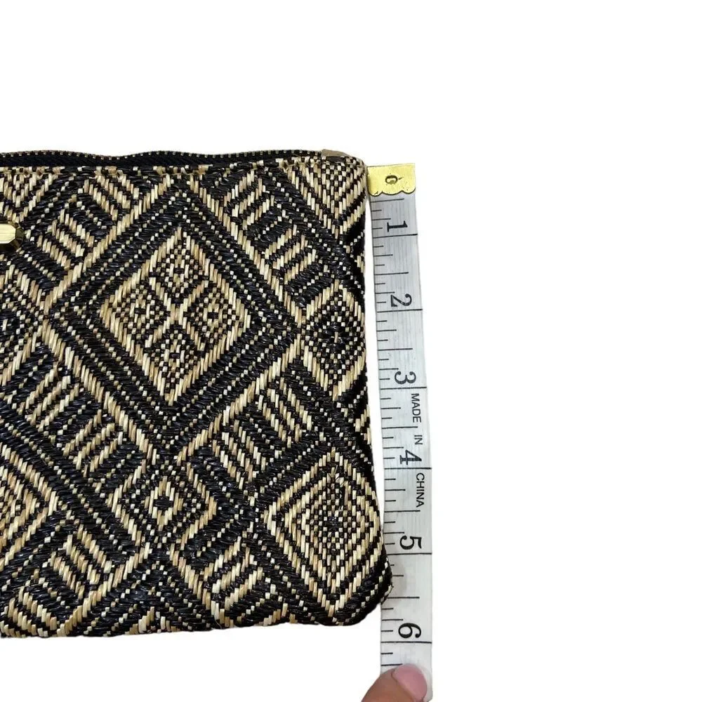 Trina‎ Brand Tan and Black Woven Cosmetic Bag With Zipper Closure